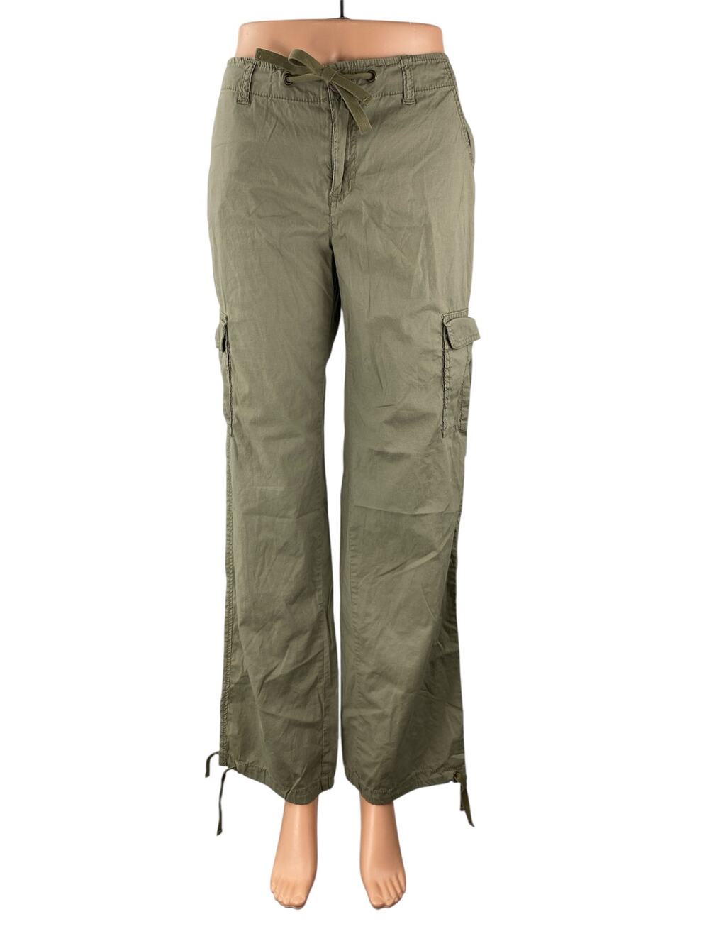 DKNY Jeans Women's Green Mid Rise Loose Straight Baggy Cargo Trousers Pants Sz 4